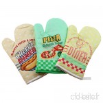 Lot de 3 gants de four avec motif  American Diner   vert  jaune et beige   gants de cuisine multicolores résistants à la chaleur  motif USA - - B01MZI1J5W